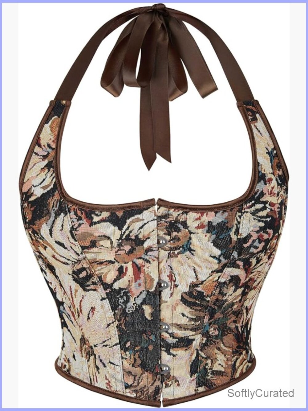 Vintage Floral Bustier Corset Top Halter Neck Lingerie Shapewear
